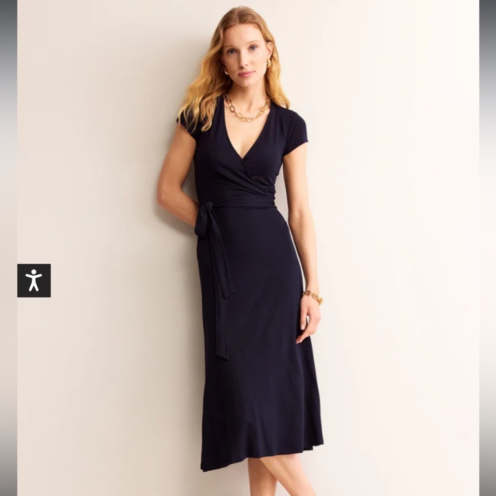 Joanna Cap Sleeve Navy Blue Wrap Dress Size 6 Midi